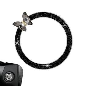 Fiknonk Fikhdqdh2030bl-1pc 1pc Bling Crystal Car Engine Start Ring Sticker 3d Butterfly 1 Pc Black