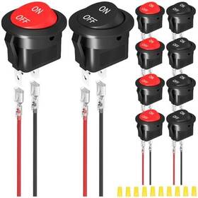 Mkbklljy Kk-us-429 10pcs Round Rocker Switch 2way 20mm 12v Red/black Circle Toggle